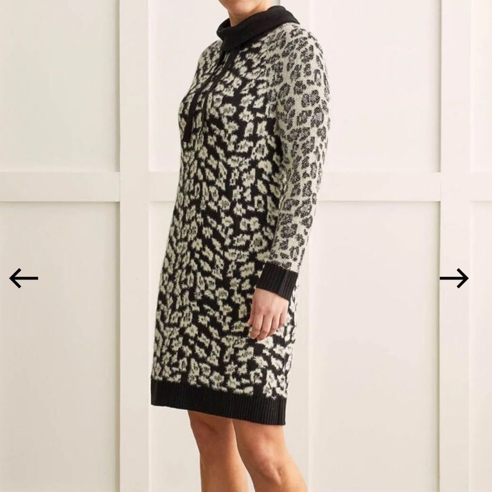 Tribal Black and Cream Patterned Sweater Dress